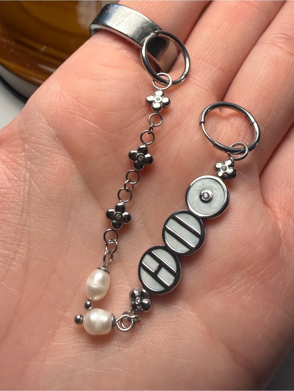 BTS ARIRANG Earrings - Silver with White Pearls